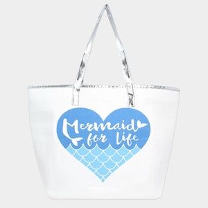 "Mermaid For Life" Metallic Handle Tote
